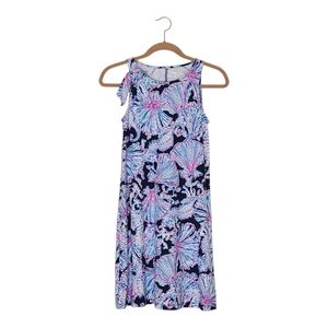 Lilly Pulitzer Dress Sz XXS Luella Swing Deep Sea Navy Shells Bells Pima Cotton
